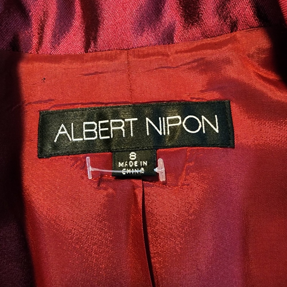 ALBERT NIPON Size 8 Reddish Ruffle Front Silk Wool Blend Formal Blazer Jacket - Picture 8 of 9